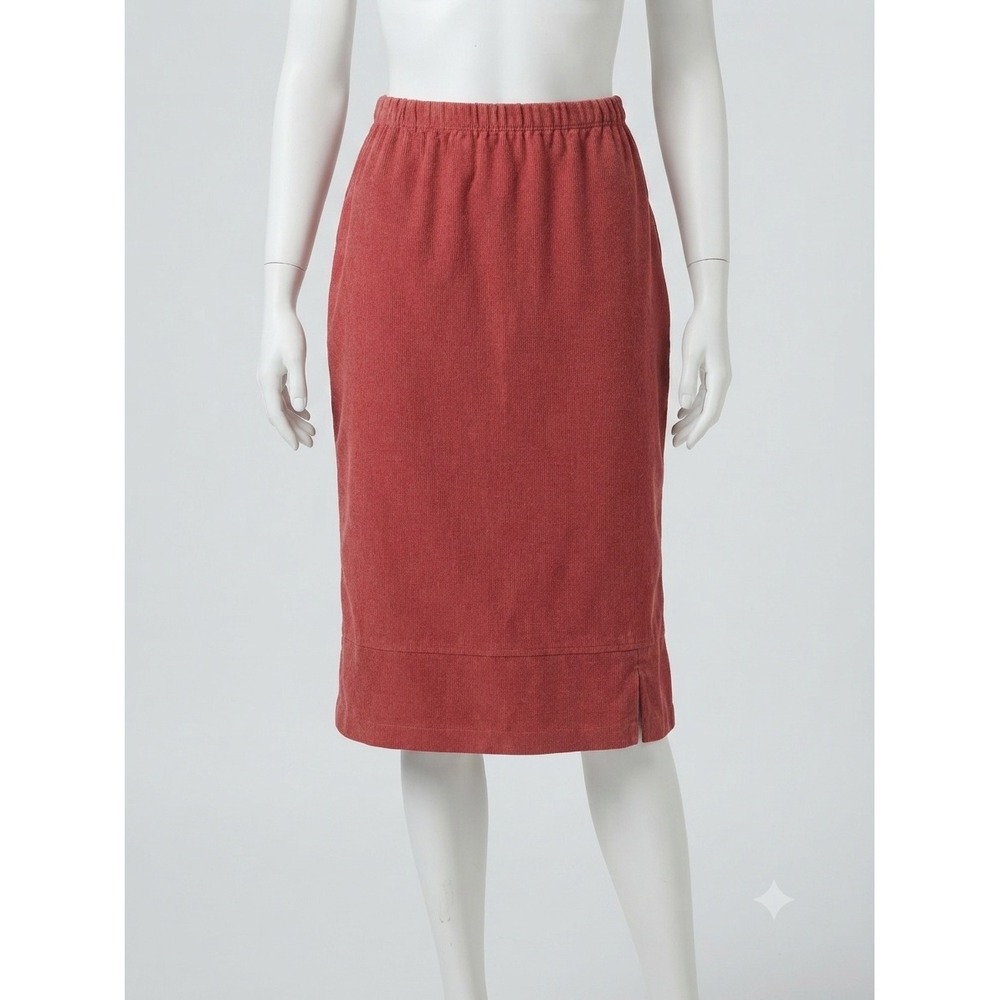 Vintage Tommy n Loulou Rust Red Corduroy Midi Skirt Womens Medium Elastic Waist
